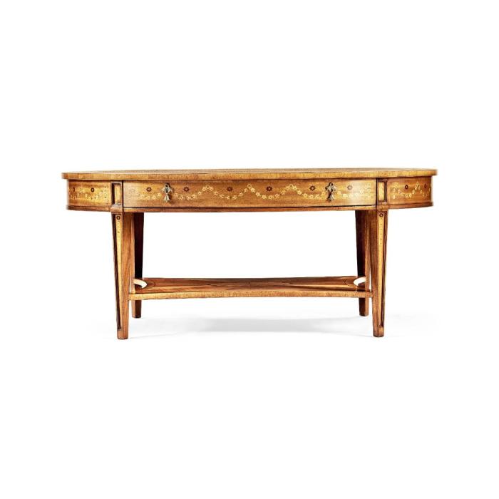 Jonathan Charles Oval Coffee Table with Drawer Marquetry 1
