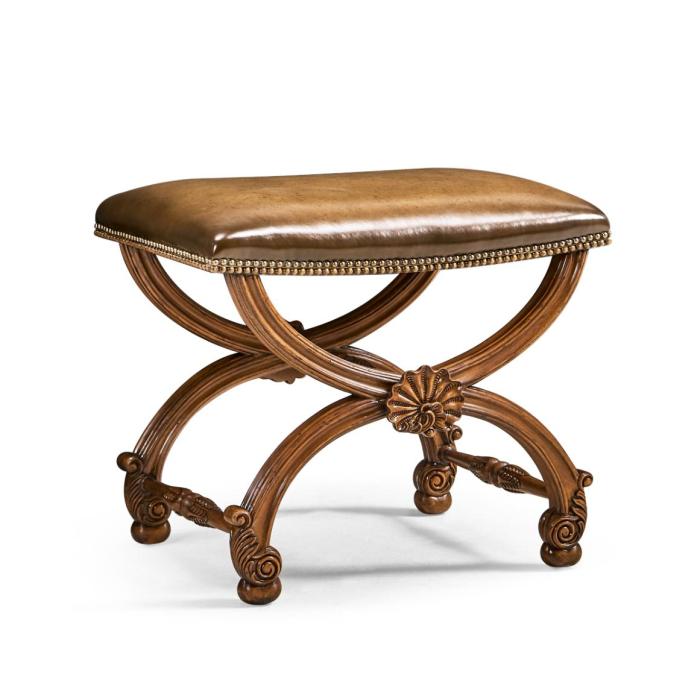 Jonathan Charles Stool with Scallop Shell in Walnut - Dark Chestnut Leather 1