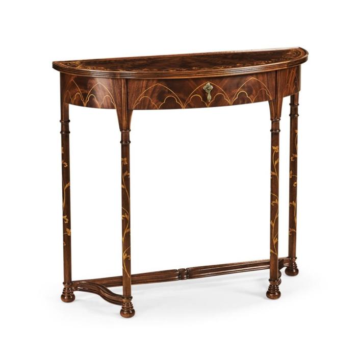 Jonathan Charles Narrow Demilune Console Table Gothic in Mahogany 1