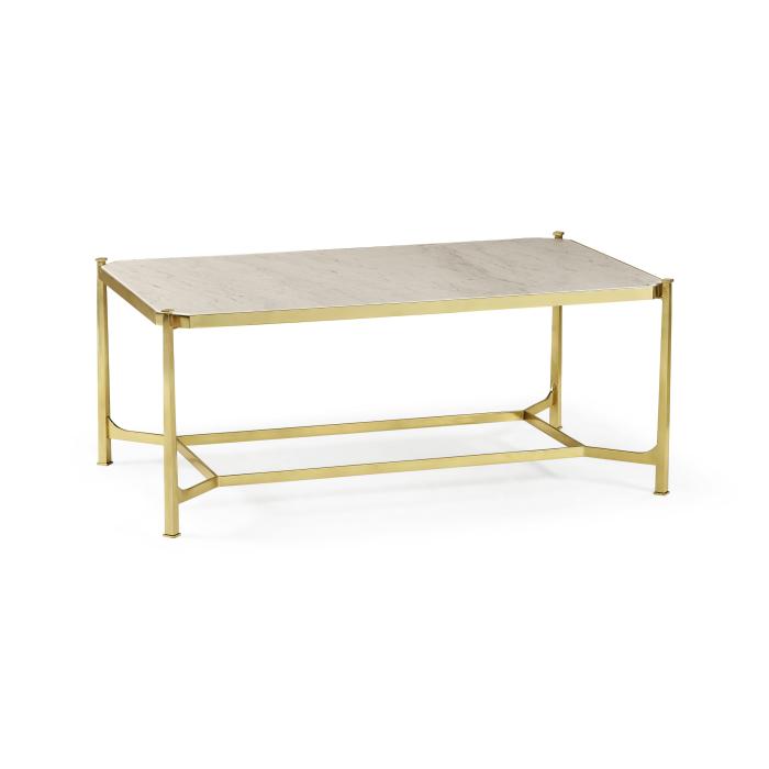 Jonathan Charles Coffee Table Contemporary with Brass Base - Blanco Marble 4