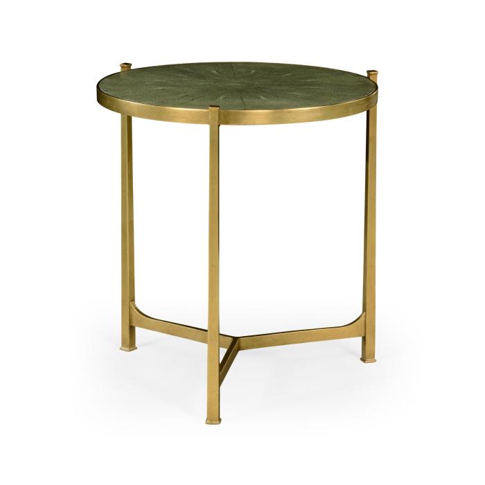 Jonathan Charles Large Round Lamp Table Contemporary in Green Shagreen - Gilded 1