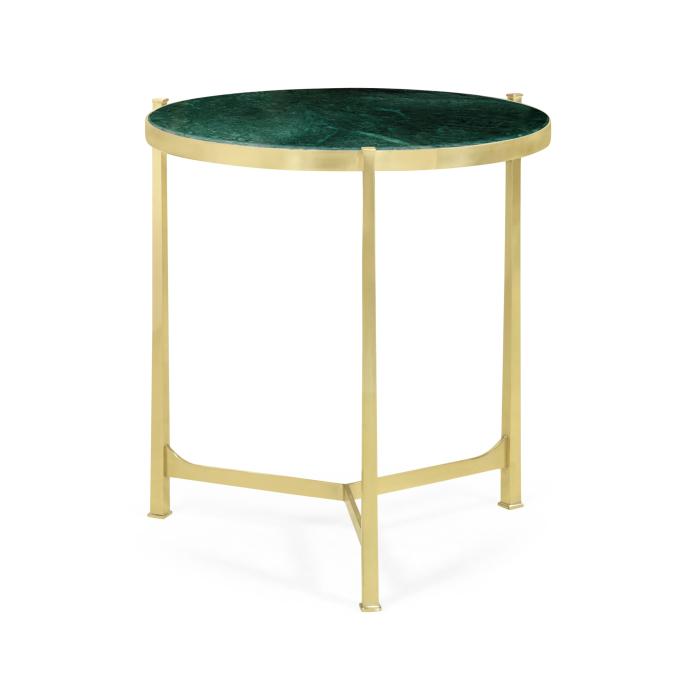 Jonathan Charles Large Round Lamp Table with Brass Base - Green Napoli Marble 1