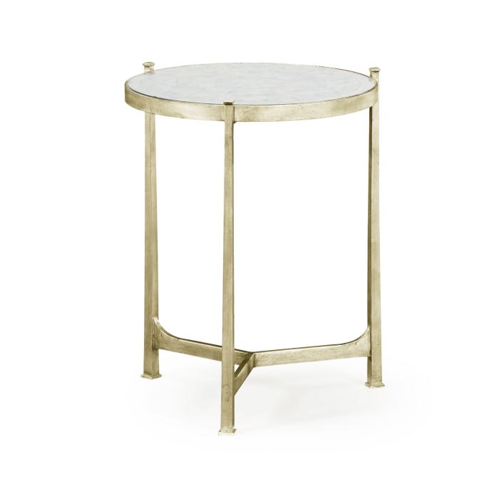 Jonathan Charles Round End Table Contemporary in Eglomise - Silver 2