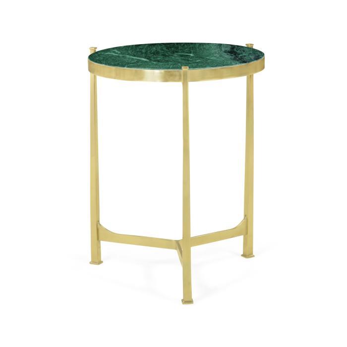 Jonathan Charles Medium Round Lamp Table with Brass Base - Green Napoly Marble 1