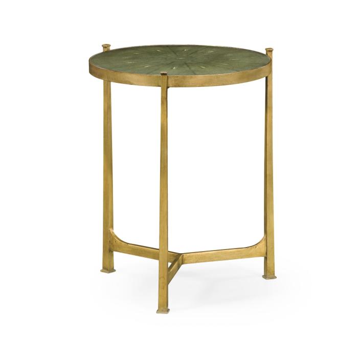 Jonathan Charles Round End Table Contemporary in Green Shagreen - Gilded 1