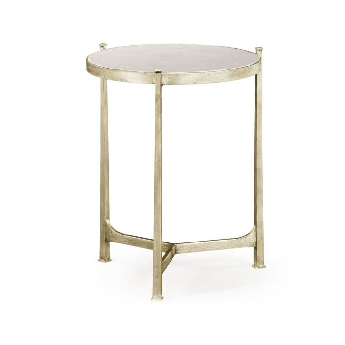 Jonathan Charles Round End Table Contemporary in Scagliola - Silver 1