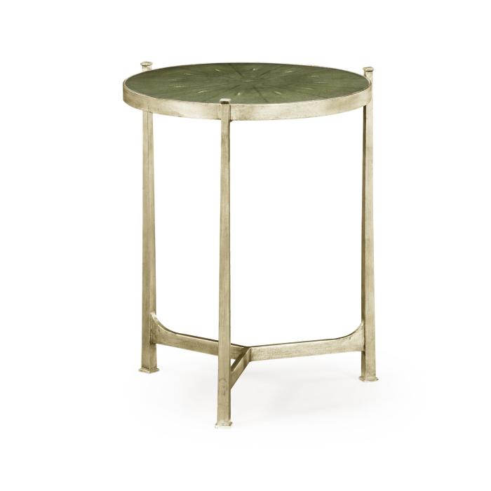 Jonathan Charles Round End Table Contemporary in Green Shagreen - Silver 1