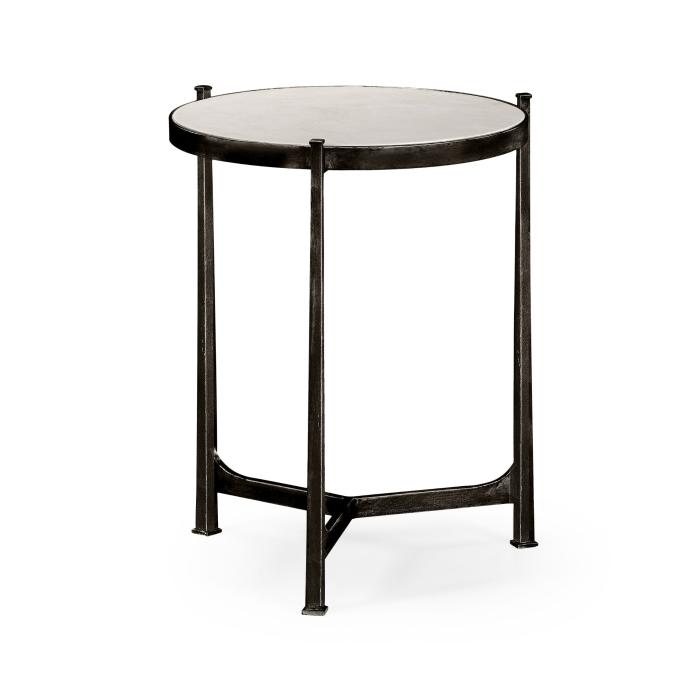 Jonathan Charles Round End Table Contemporary in Scagliola - Bronze 1