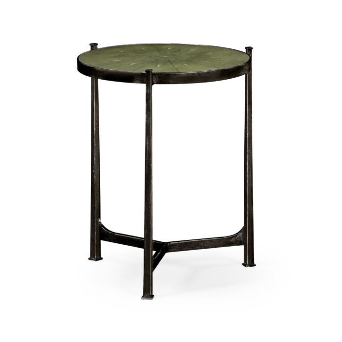 Jonathan Charles Round End Table Contemporary in Green Shagreen - Bronze 1