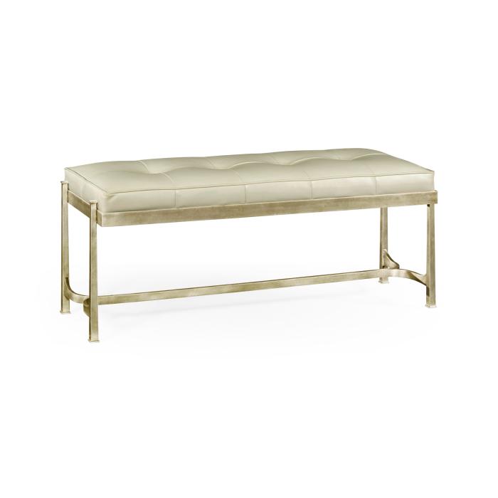 Jonathan Charles Bench Contemporary in White Leather - Silver 1