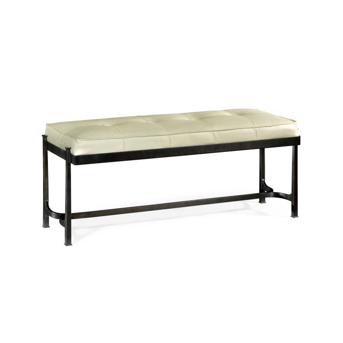 Jonathan Charles Bench Contemporary in White Leather - Bronze 1