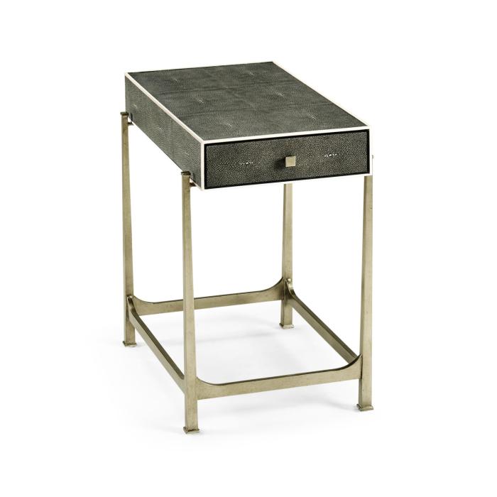 Jonathan Charles Side Table with Drawer Contemporary in Anthracite Shagreen - Silver 1