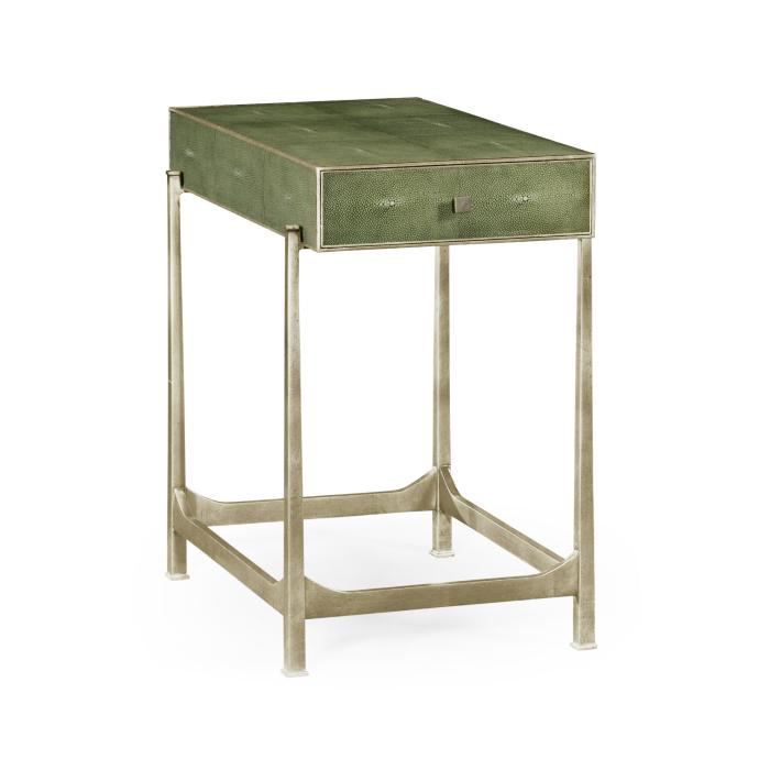 Jonathan Charles Side Table with Drawer Contemporary in Green Shagreen - Silver 4