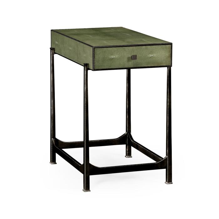 Jonathan Charles Side Table with Drawer Contemporary in Green Shagreen - Bronze 6