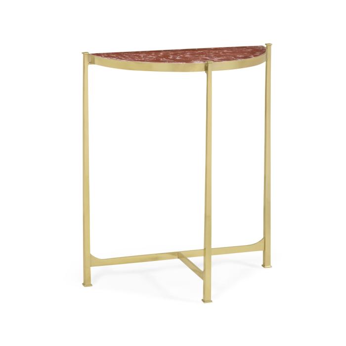 Jonathan Charles Small Demilune Console Table Contemporary - Red Brazil Marble 5
