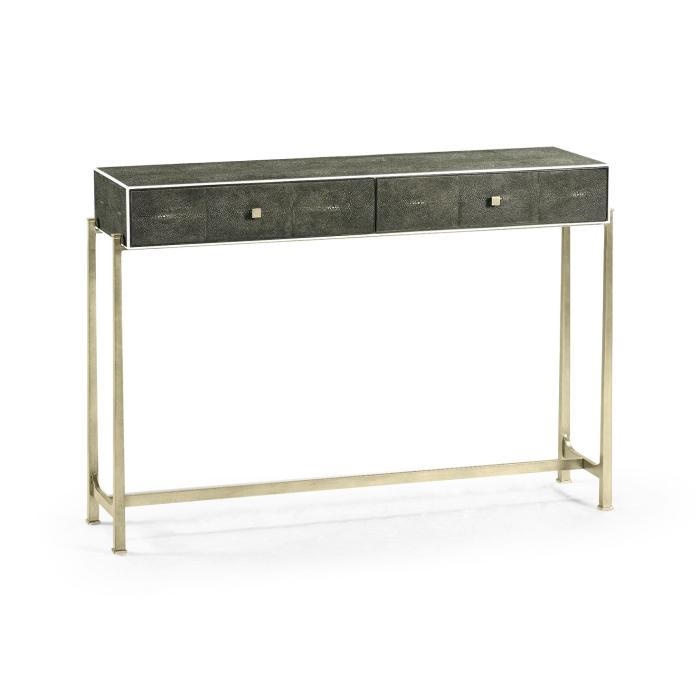 Jonathan Charles Console Table 1930s in Anthracite Shagreen - Silver 1