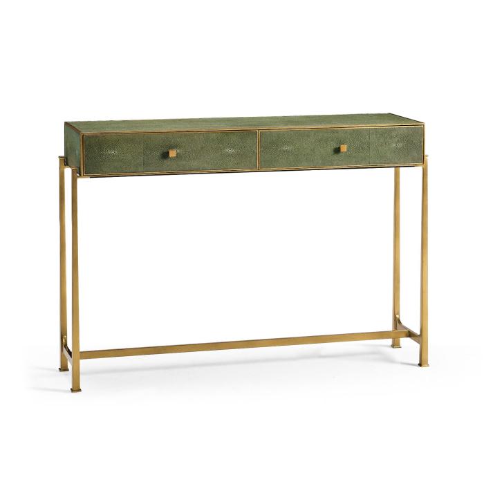 Jonathan Charles Console Table 1930s in Green Shagreen - Gilded Iron 8