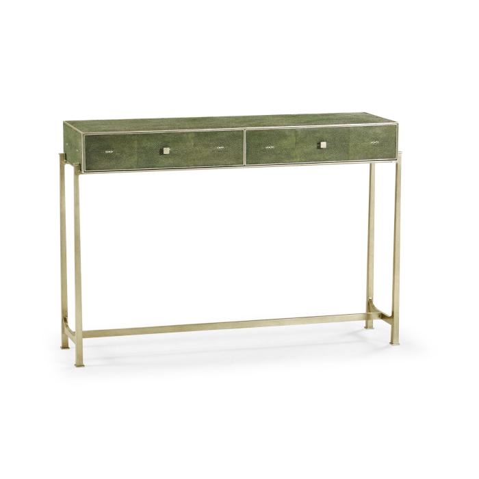 Jonathan Charles Console Table 1930s in Green Shagreen - Silver 1