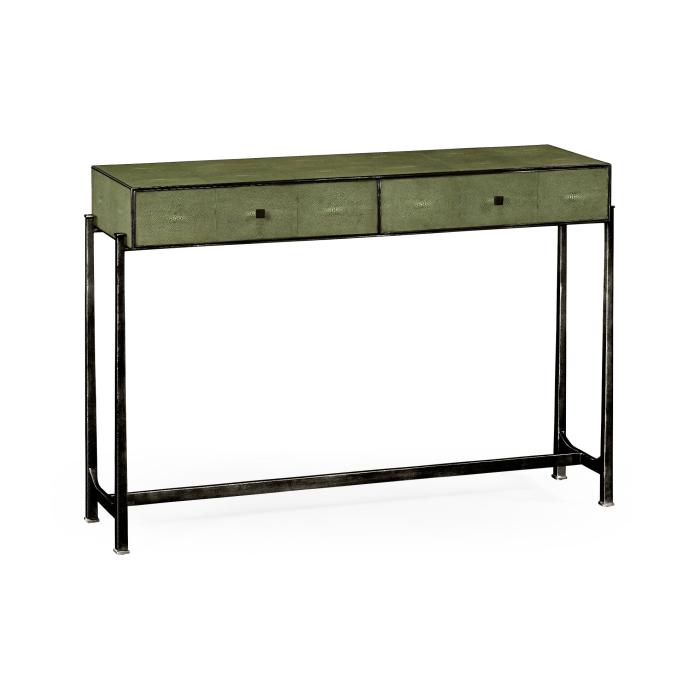 Jonathan Charles Console Table 1930s in Green Shagreen - Bronze 1