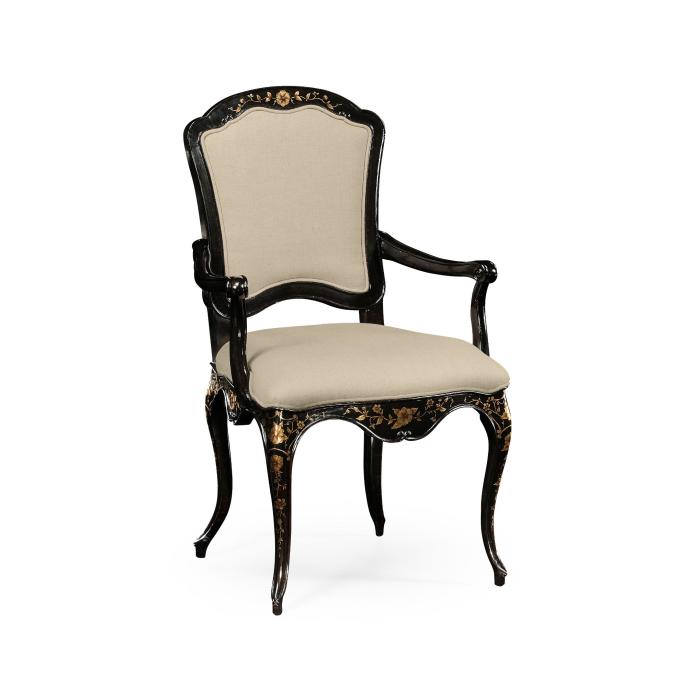 Jonathan Charles Black & Gilded Floral Arm Chair 1