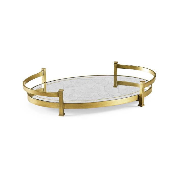 Jonathan Charles Oval Serving Tray in Eglomise - Gilded 1
