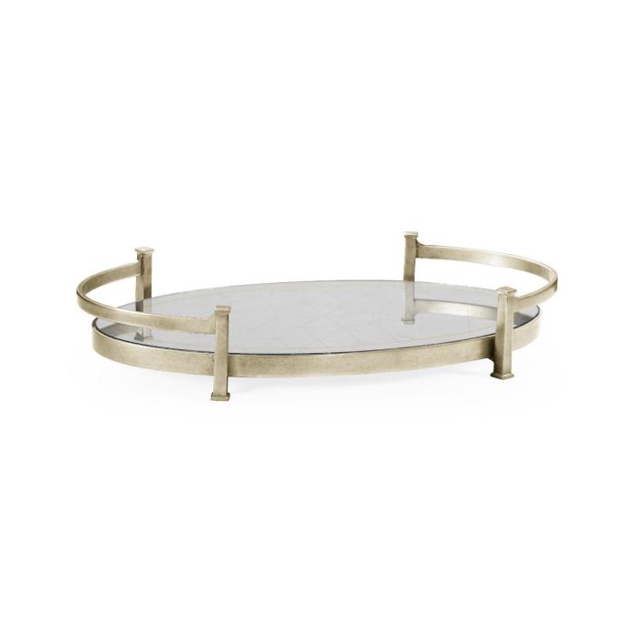 Jonathan Charles Oval Serving Tray in Eglomise - Silver 1