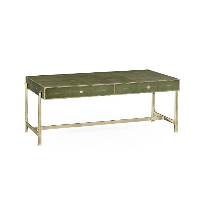 Jonathan Charles Coffee Table 1930s in Green Shagreen - Silver 1