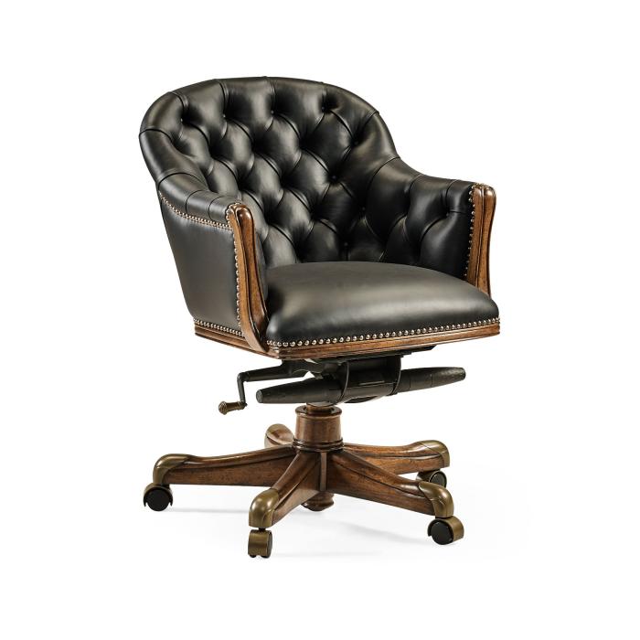 Jonathan Charles Office Chair Chesterfield in Walnut - Black Leather 7