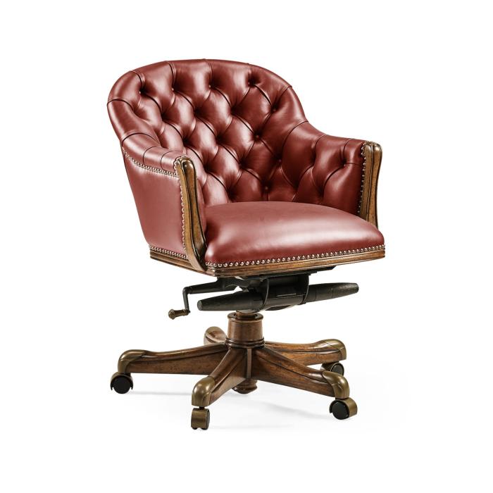 Jonathan Charles Office Chair Chesterfield in Walnut - Red Leather 1