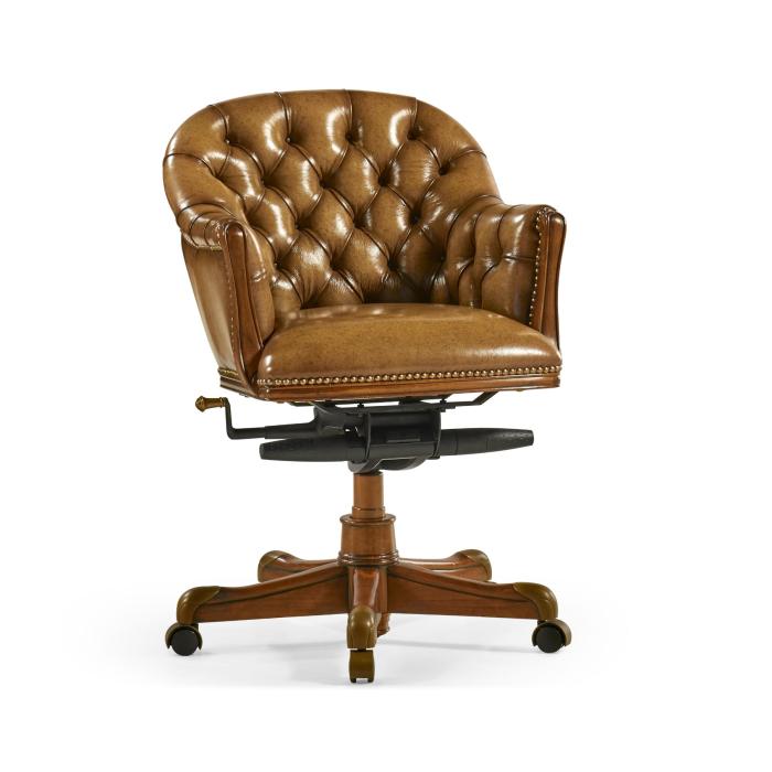 Jonathan Charles Office Chair Chesterfield in Walnut - Antique Chestnut Leather 8