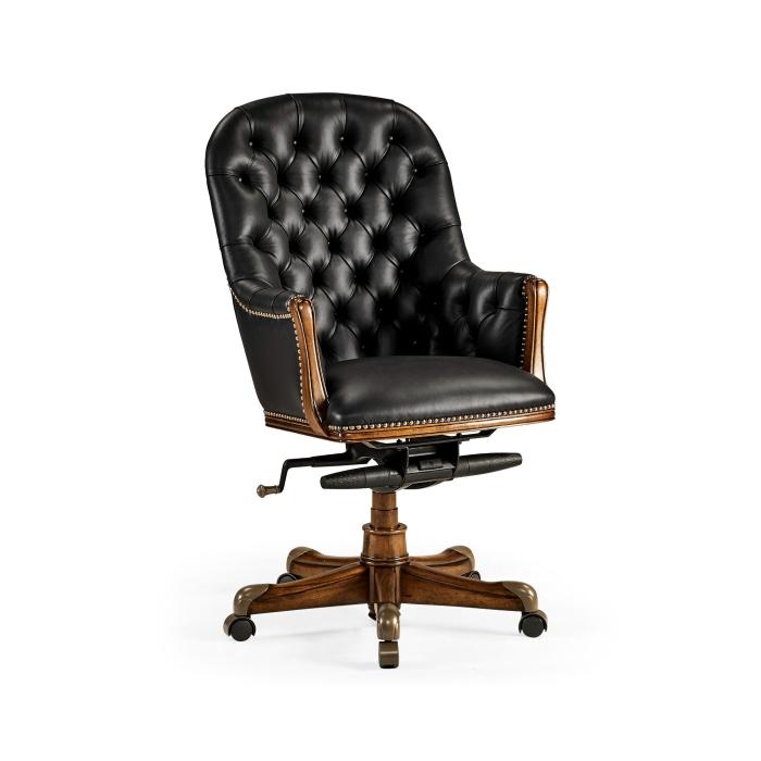 Jonathan Charles Office Chair Chesterfield High Back in Walnut - Black Leather 5