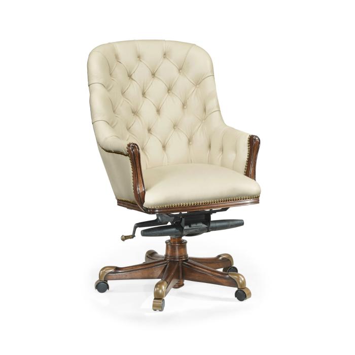 Jonathan Charles Office Chair Chesterfield High Back in Walnut - Cream Leather 1