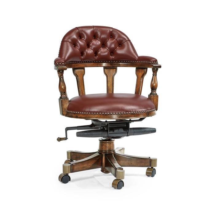 Jonathan Charles Desk Chair Captain Style in Walnut - Rich Red Leather 1