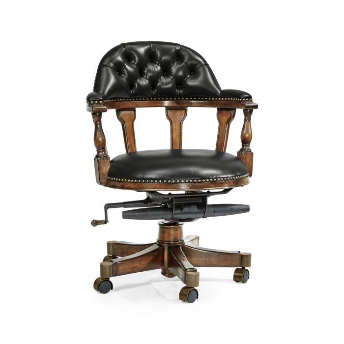 Jonathan Charles Desk Chair Captain Style in Walnut - Black Leather 4