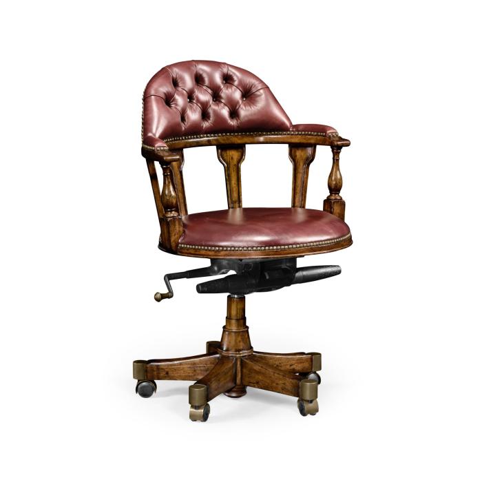 Jonathan Charles Desk Chair Captain Style in Walnut - Red Leather 1