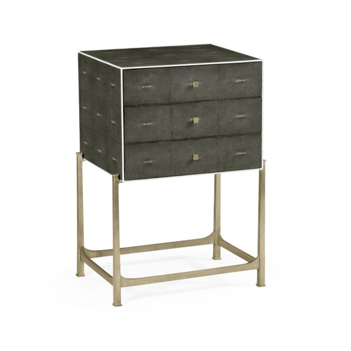 Jonathan Charles Small Chest of Drawers 1930s in Anthracite Shagreen - Silver 1