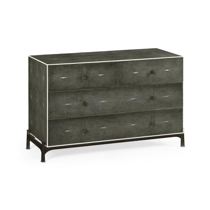 Jonathan Charles Large Chest of Drawers 1930s in Anthracite Shagreen - Bronze 1