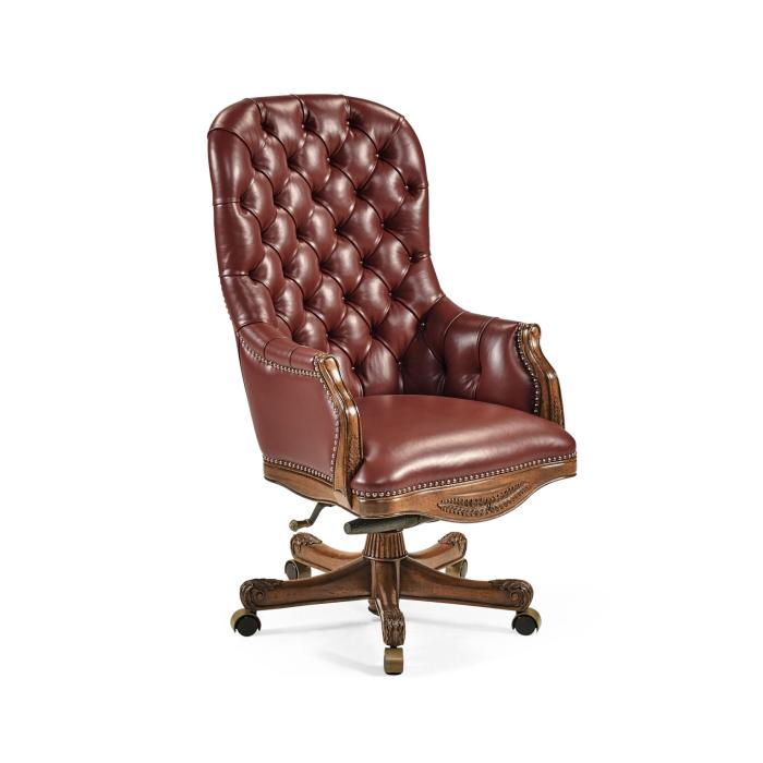 Jonathan Charles High Back Office Chair Chesterfield Style in Rich Red Leather 8