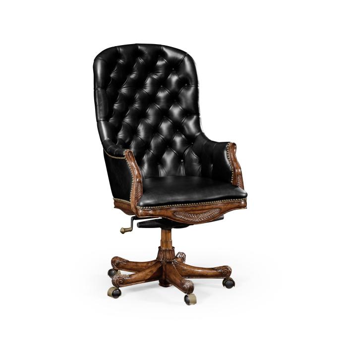 Jonathan Charles High Back Office Chair Chesterfield Style in Black Leather 1
