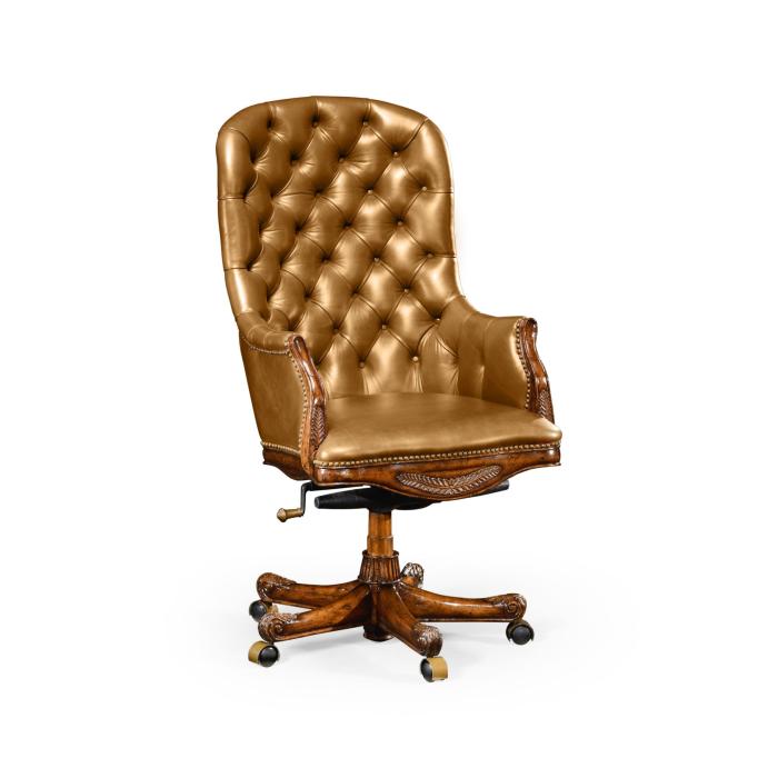 Jonathan Charles High Back Office Chair Chesterfield Style in Chestnut Leather 1