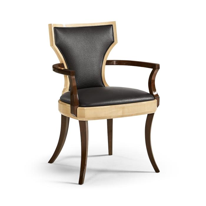 Jonathan Charles Dining Chair with Arms Klismos in Champagne - Chocolate Leather 5