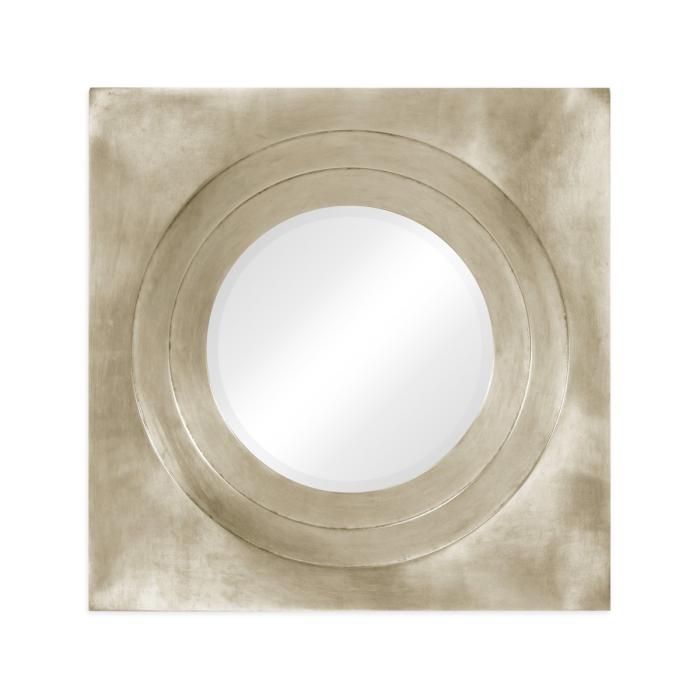 Jonathan Charles Round Mirror Contemporary with Square Frame - Silver 1