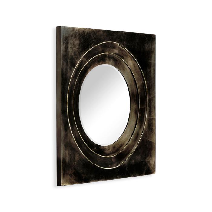 Jonathan Charles Round Mirror Contemporary with Square Frame - Faux Bronze 1