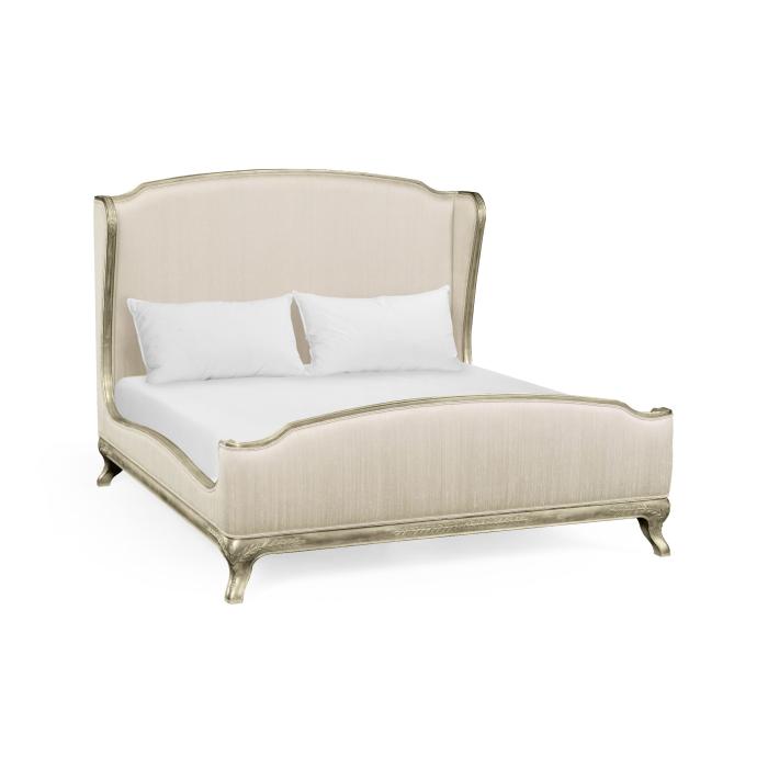 Jonathan Charles Super King Bed Frame Louis XV in Silver Leaf - Chalk Silk 3