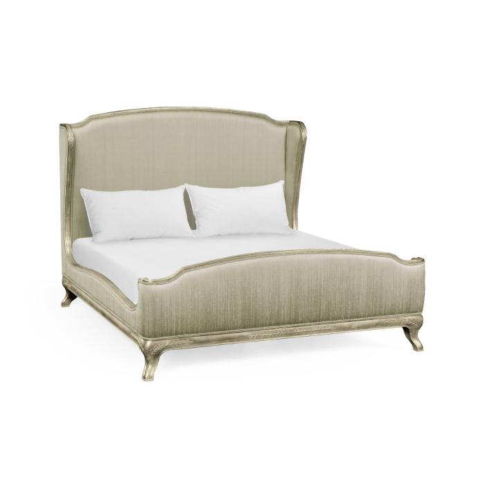 Jonathan Charles Super King Bed Frame Louis XV in Silver Leaf - Duck Egg Silk 2