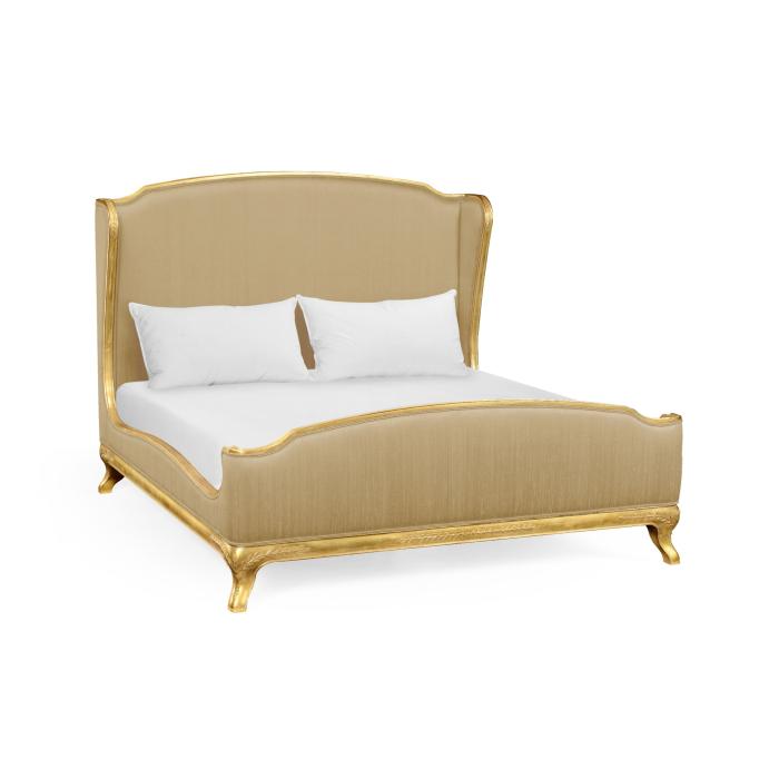 Jonathan Charles Super King Bed Frame Louis XV in Gold Leaf - Muscatelle Silk 1