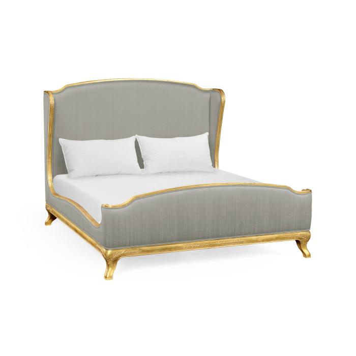 Jonathan Charles Super King Bed Frame Louis XV in Gold Leaf - Dove Silk 1