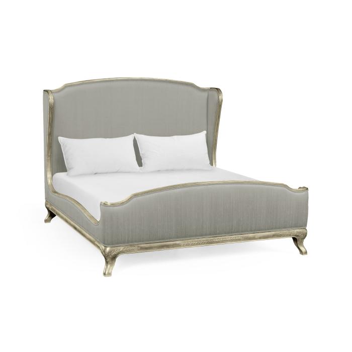 Jonathan Charles Super King Bed Frame Louis XV in Silver Leaf - Dove Silk 1