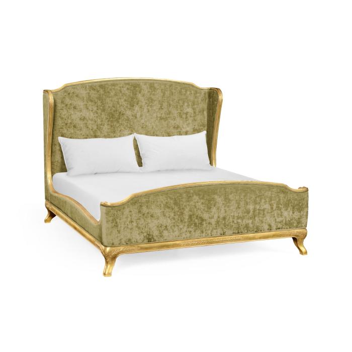 Jonathan Charles Super King Bed Frame Louis XV in Gold Leaf - Lime Velvet 1