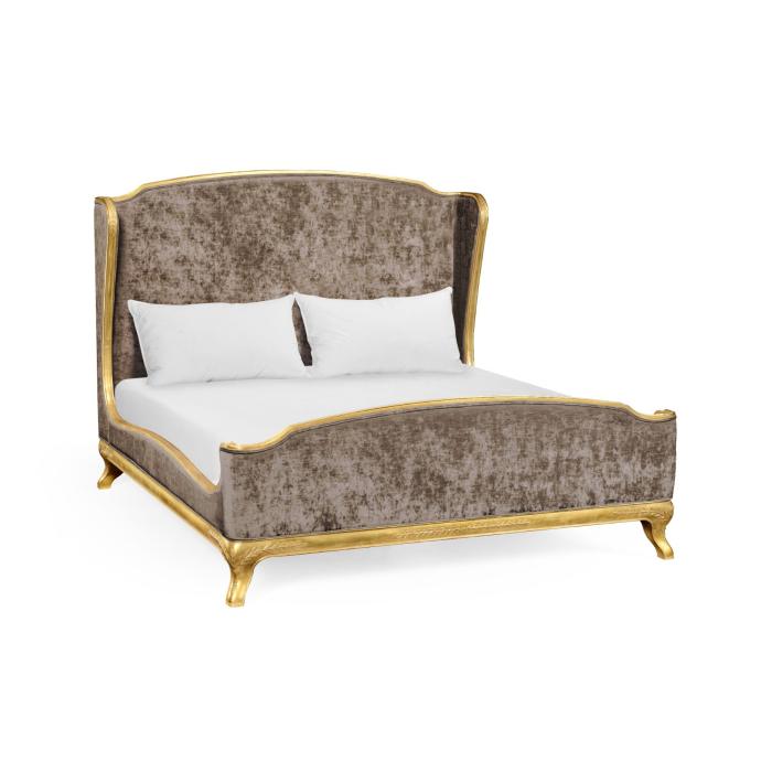 Jonathan Charles Super King Bed Frame Louis XV in Gold Leaf - Truffle Velvet 1